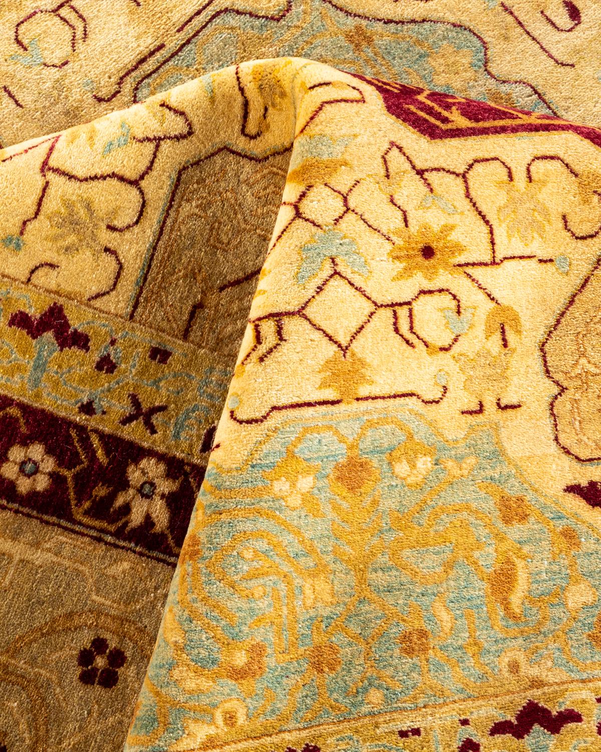 One-Of-A-Kind Hand Knotted Geometric Mogul Ivory Area Rug For Sale 1