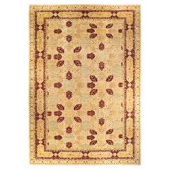 One-Of-A-Kind Hand Knotted Geometric Mogul Ivory Area Rug