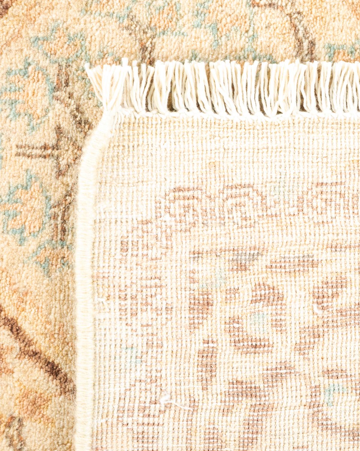 Contemporary One-of-a-kind Hand Knotted Geometric Mogul Ivory Area Rug For Sale