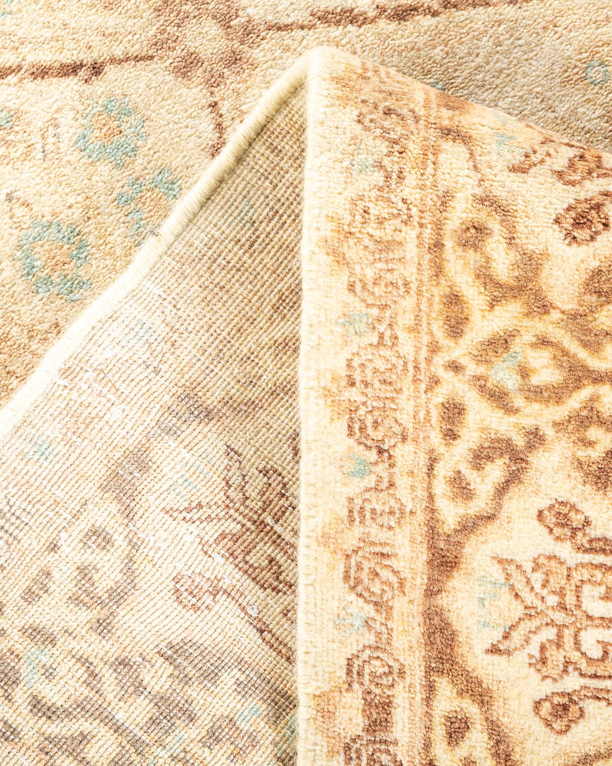 Wool One-of-a-kind Hand Knotted Geometric Mogul Ivory Area Rug For Sale
