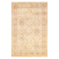 One-Of-A-Kind Hand Knotted Geometric Mogul Ivory Area Rug 4' 2" x 6' 2"