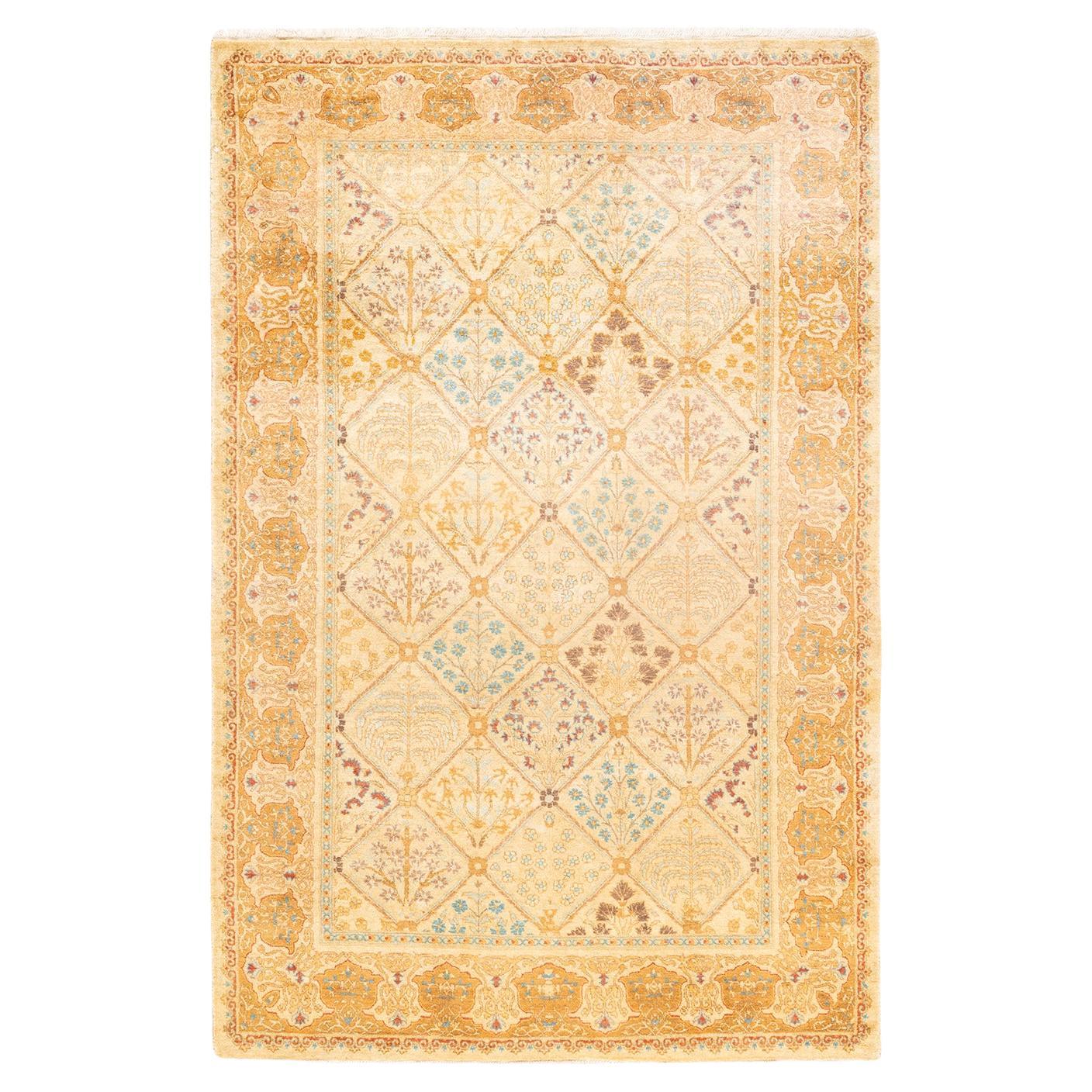 One-of-a-Kind Hand Knotted Geometric Mogul Ivory Area Rug