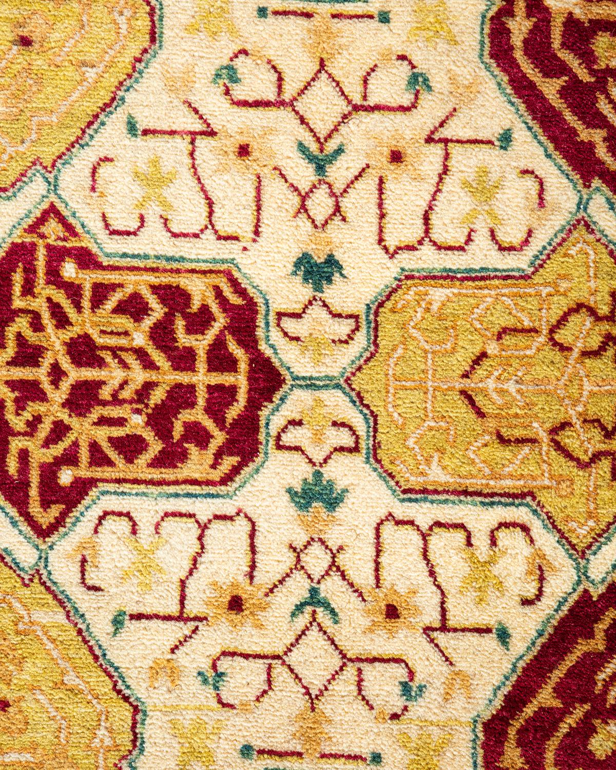 Handgeknüpfter geometrischer Mogul Elfenbeinfarbener Teppich, Unikat (Pakistanisch) im Angebot