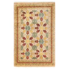 One-of-a-kind Hand Knotted Geometric Mogul Ivory Area Rug