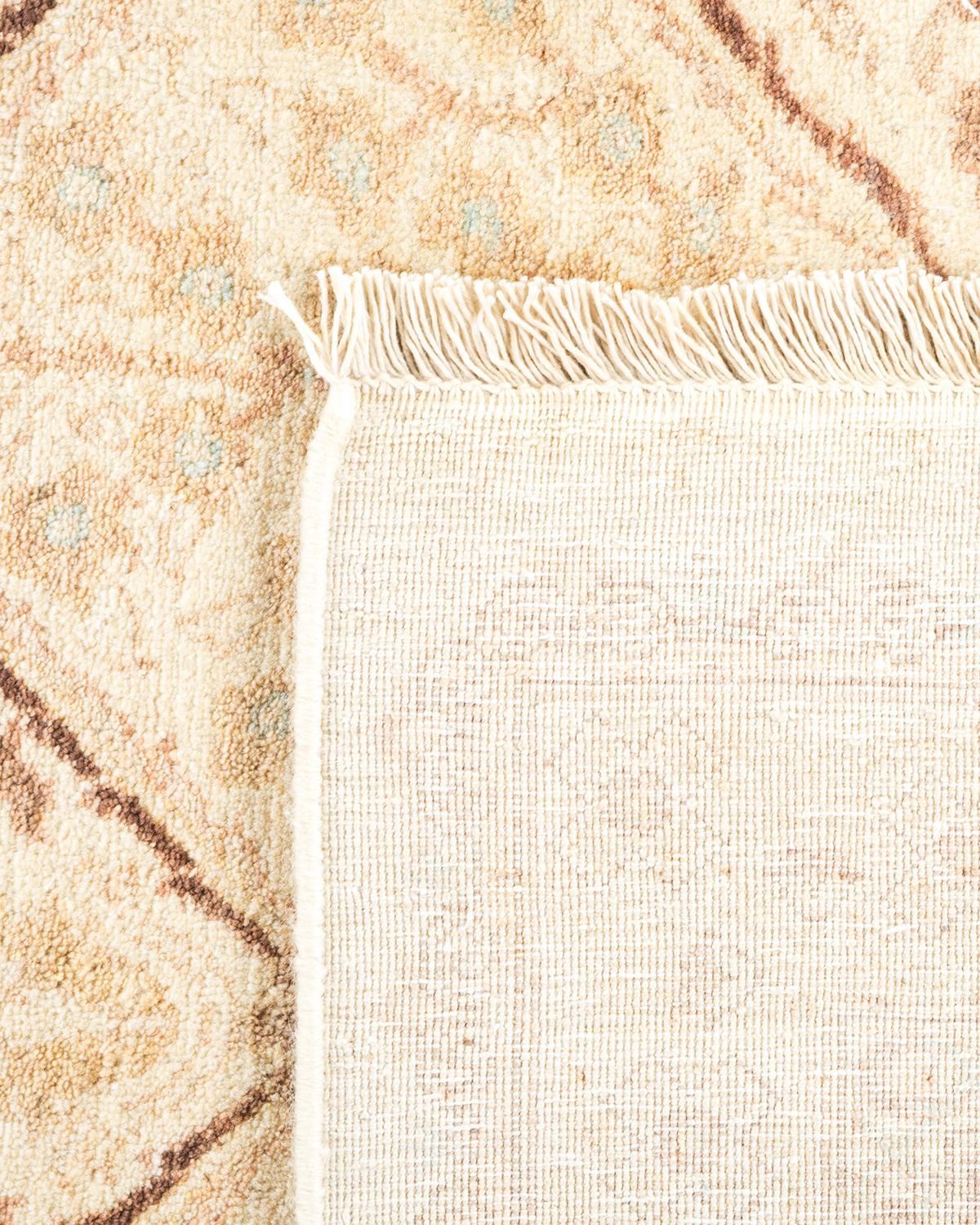 Contemporary One-of-a-kind Hand Knotted Geometric Mogul Ivory Area Rug For Sale