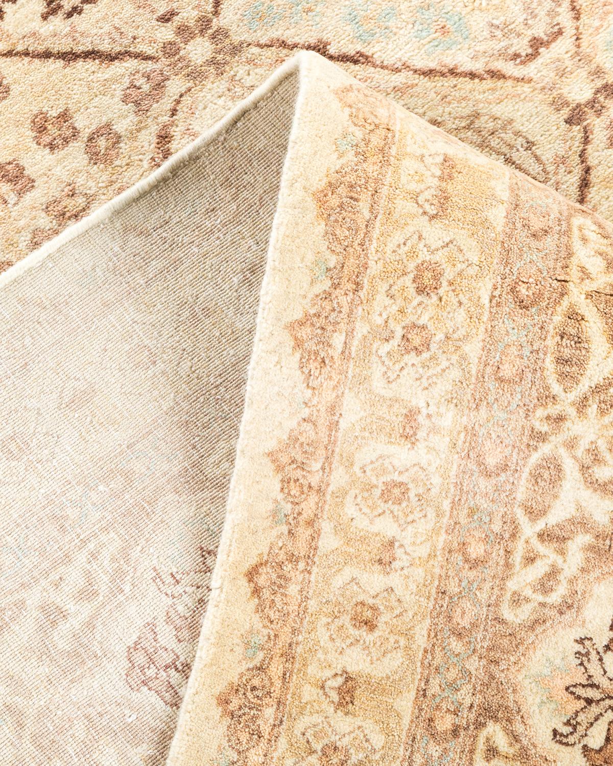 Wool One-of-a-kind Hand Knotted Geometric Mogul Ivory Area Rug For Sale