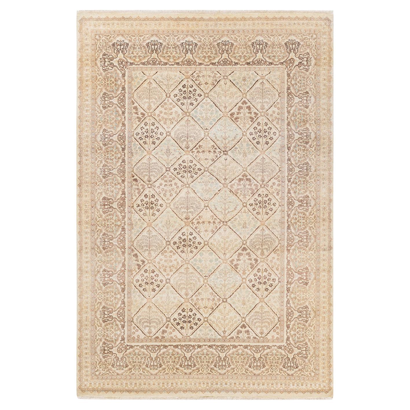 One-of-a-kind Hand Knotted Geometric Mogul Ivory Area Rug