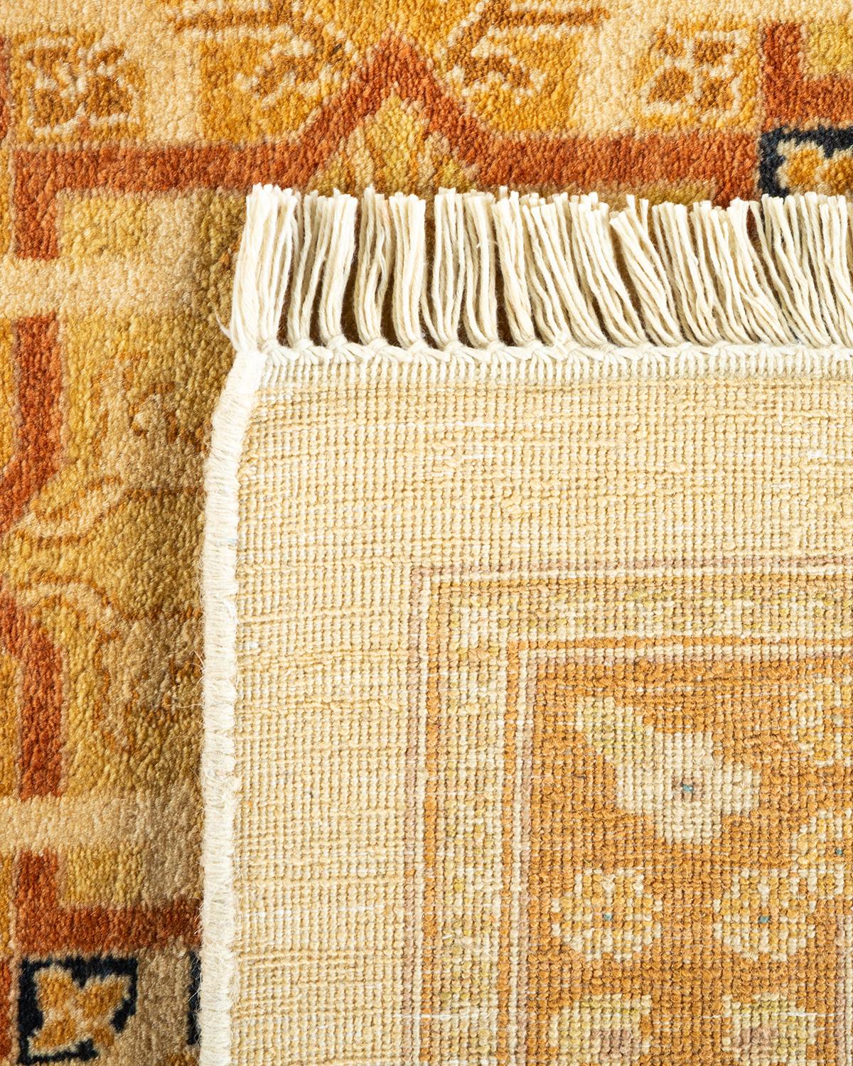Contemporary One-of-a-Kind Hand Knotted Geometric Mogul Ivory Area Rug For Sale