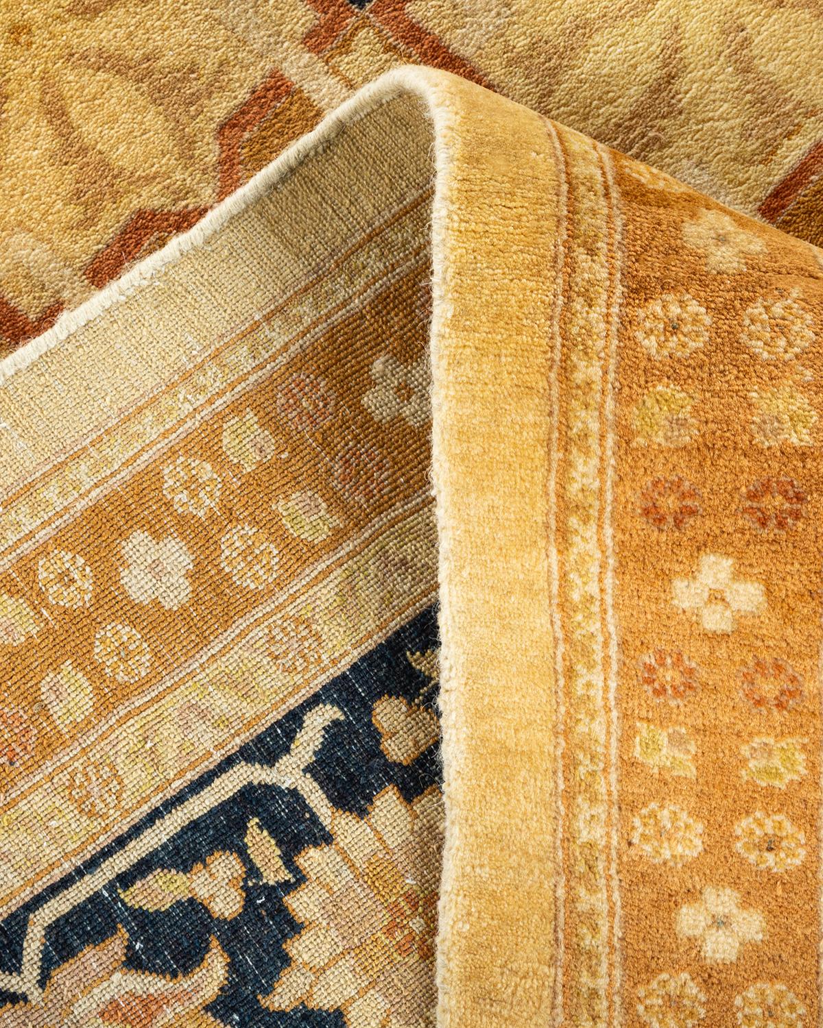 Wool One-of-a-Kind Hand Knotted Geometric Mogul Ivory Area Rug For Sale