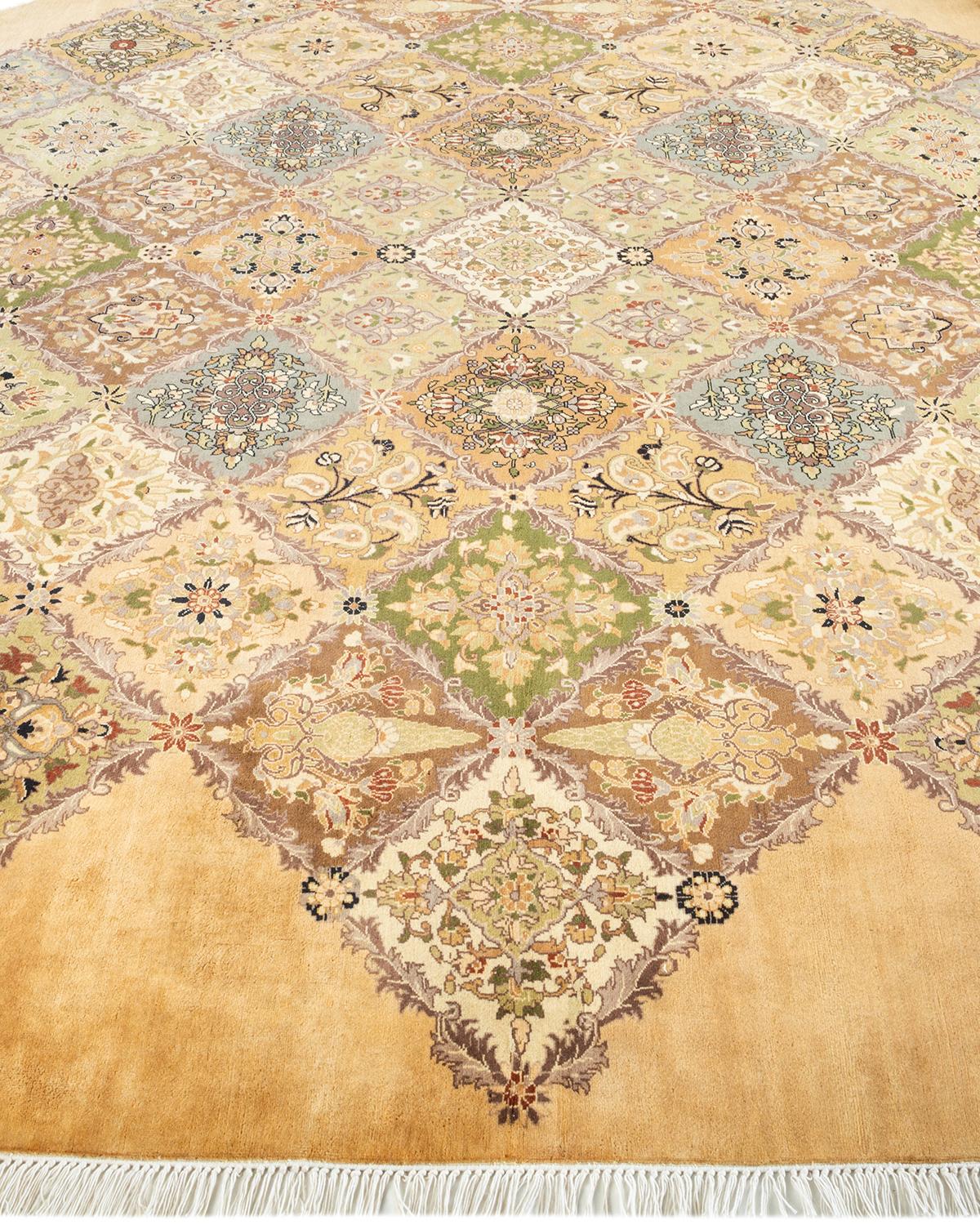 One-of-a-kind Hand Knotted Geometric Mogul Ivory Area Rug In New Condition For Sale In Norwalk, CT