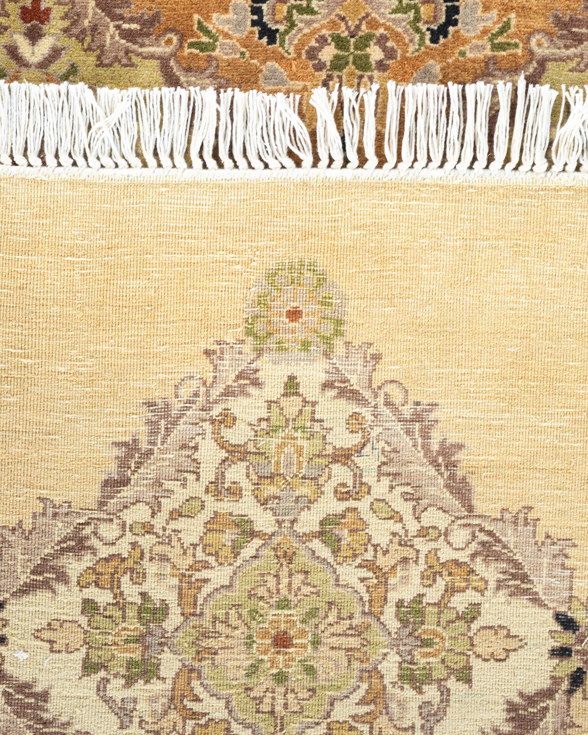 Contemporary One-of-a-kind Hand Knotted Geometric Mogul Ivory Area Rug For Sale