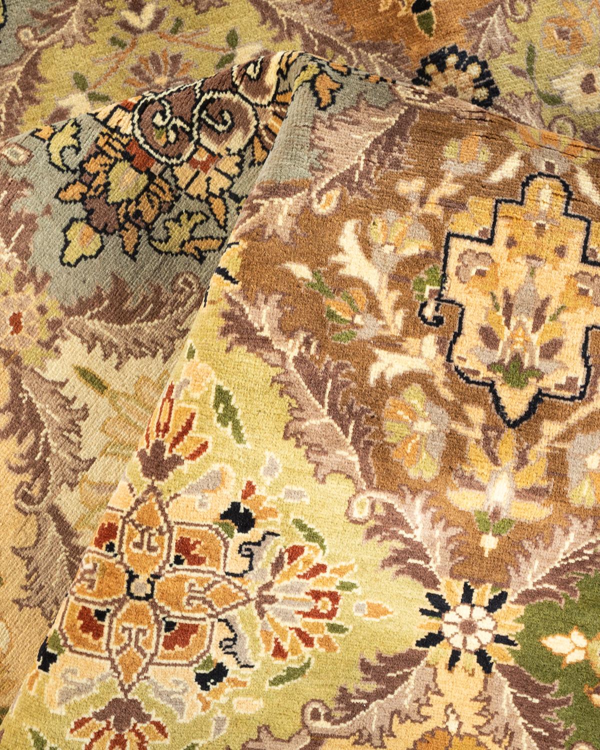 One-of-a-kind Hand Knotted Geometric Mogul Ivory Area Rug For Sale 1