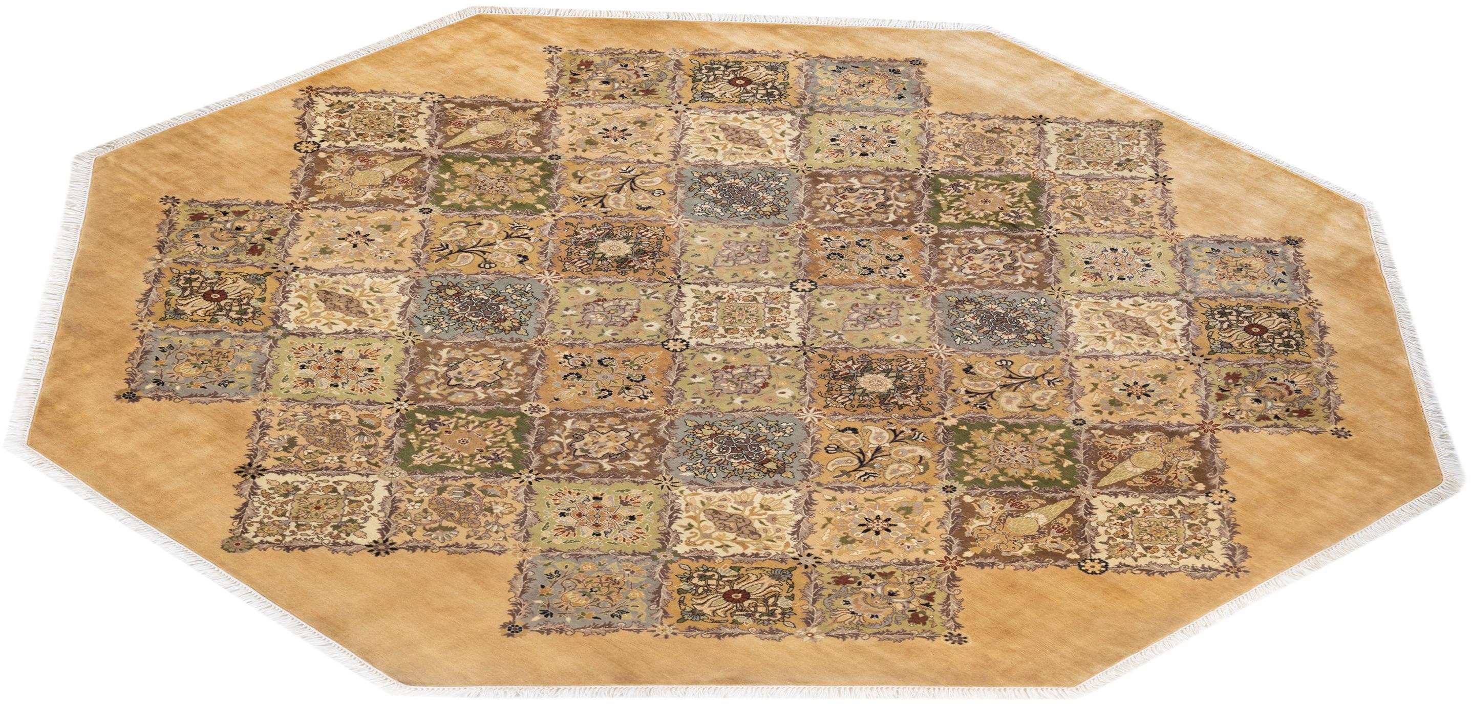 One-of-a-kind Hand Knotted Geometric Mogul Ivory Area Rug For Sale 2