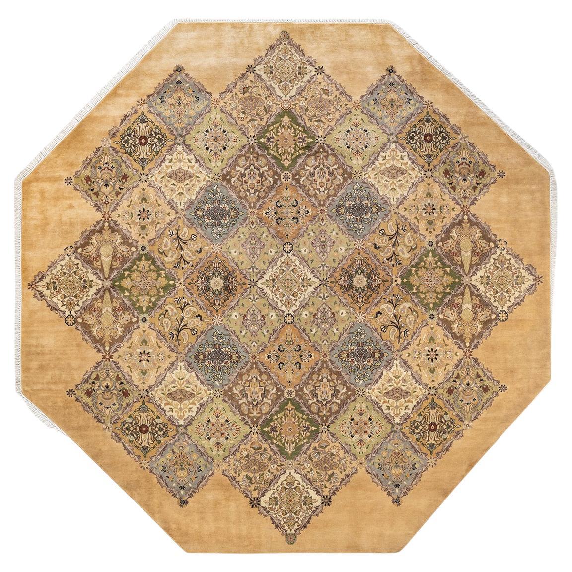 One-of-a-kind Hand Knotted Geometric Mogul Ivory Area Rug