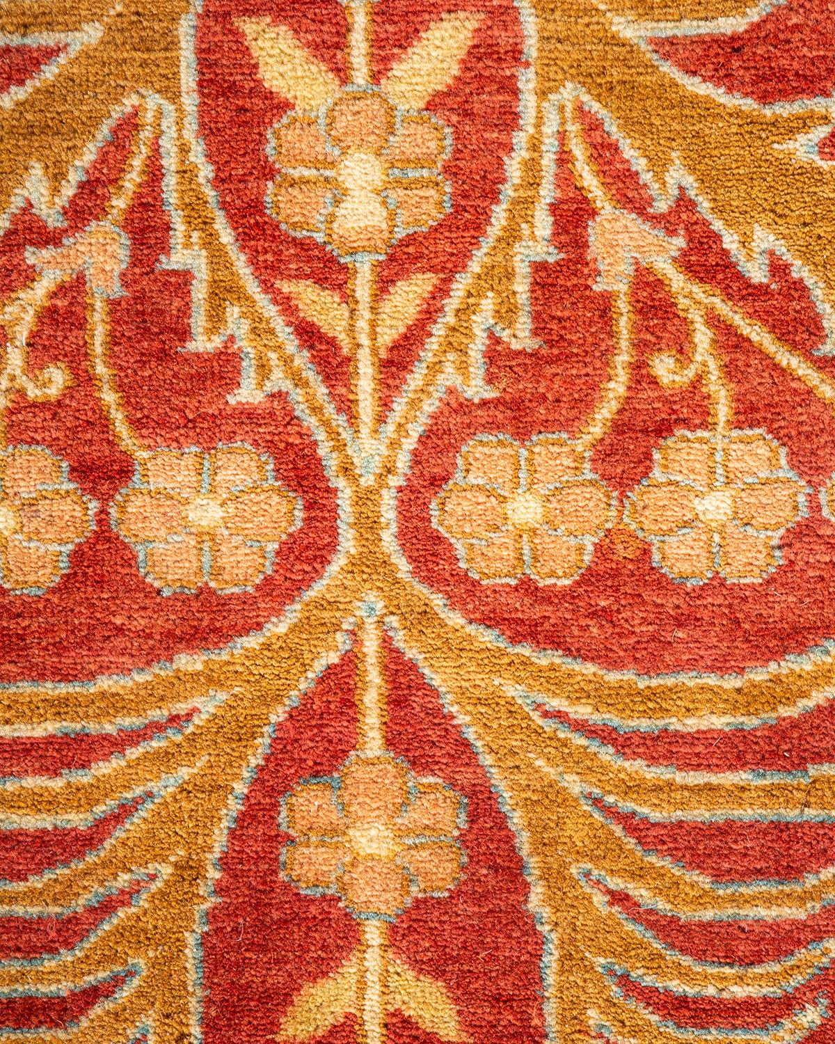 Pakistani One-of-a-kind Hand Knotted Geometric Mogul Pink Area Rug For Sale
