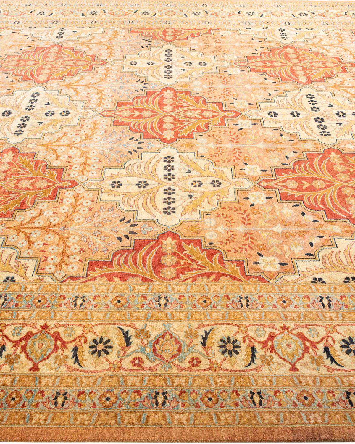 One-of-a-kind Hand Knotted Geometric Mogul Pink Area Rug In New Condition For Sale In Norwalk, CT