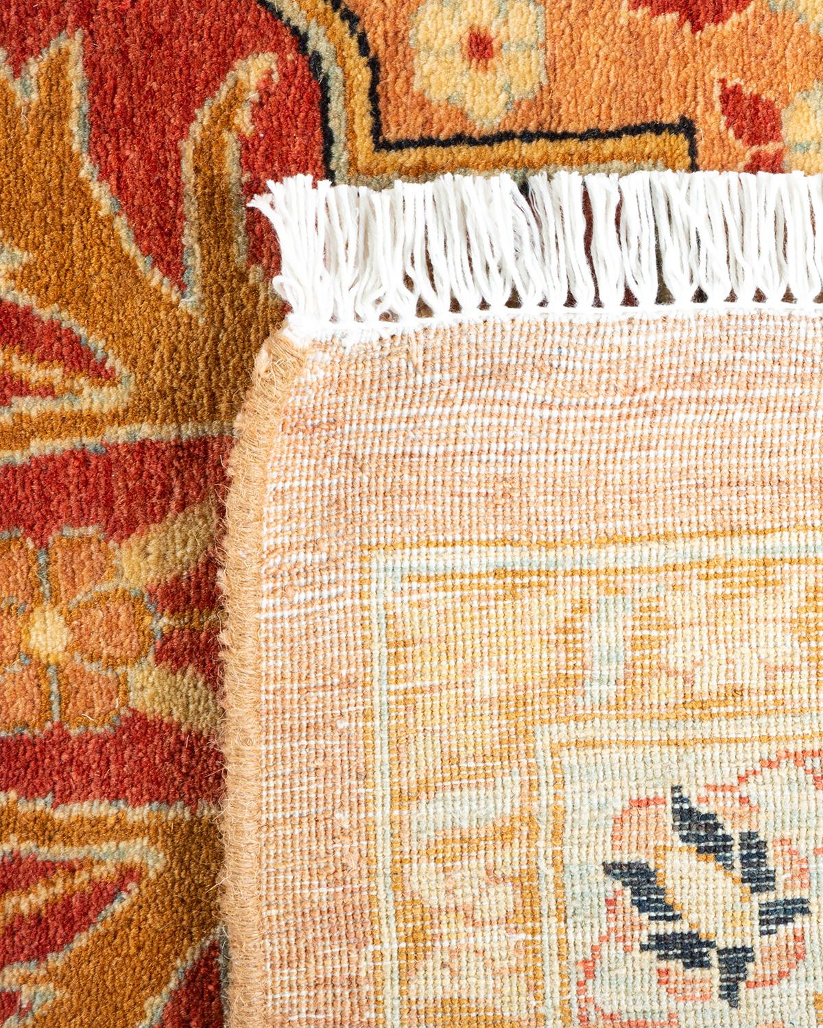 Contemporary One-of-a-kind Hand Knotted Geometric Mogul Pink Area Rug For Sale