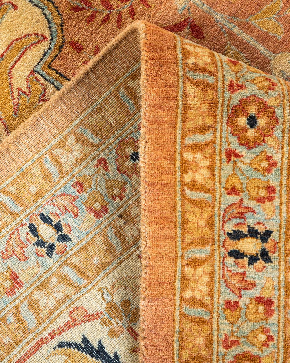 Wool One-of-a-kind Hand Knotted Geometric Mogul Pink Area Rug For Sale