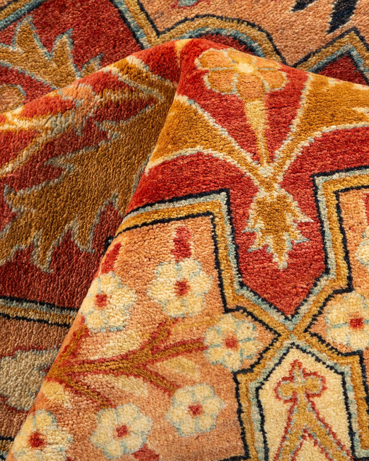 One-of-a-kind Hand Knotted Geometric Mogul Pink Area Rug For Sale 1