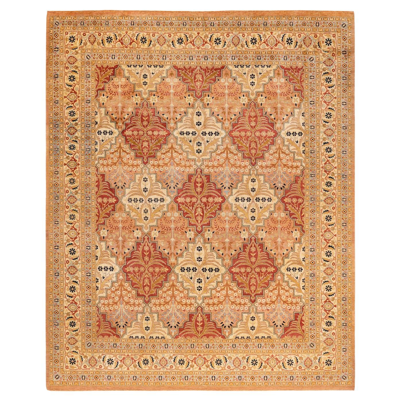 One-of-a-kind Hand Knotted Geometric Mogul Pink Area Rug For Sale
