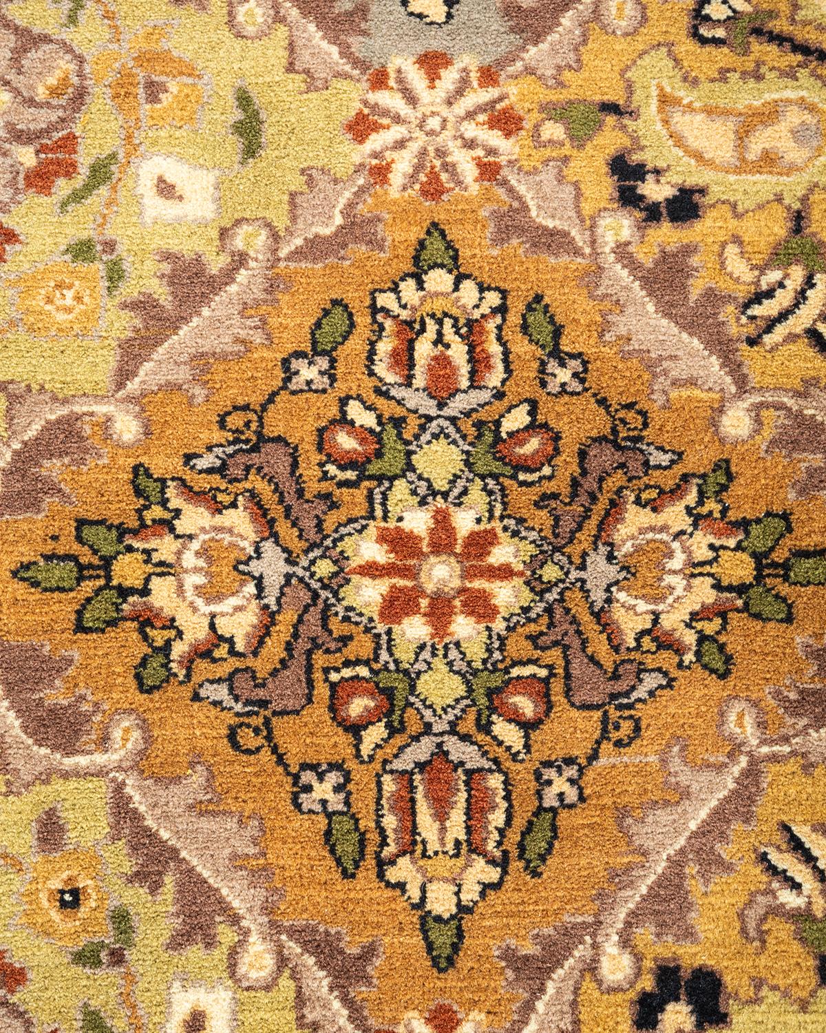 Handgeknüpfter geometrischer Mogul-Geometrischer Teppich in Gelb, Unikat (Pakistanisch) im Angebot