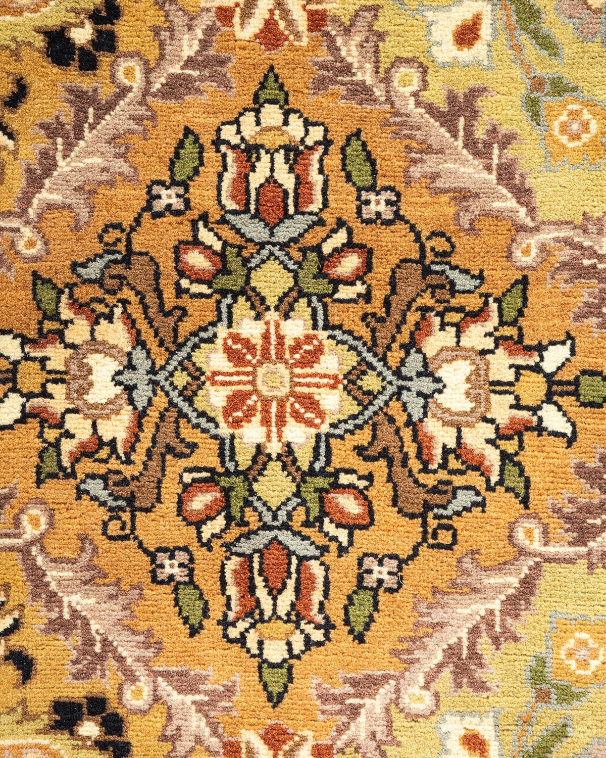 Handgeknüpfter geometrischer Mogul-Teppich in Gelb, Unikat (Pakistanisch) im Angebot