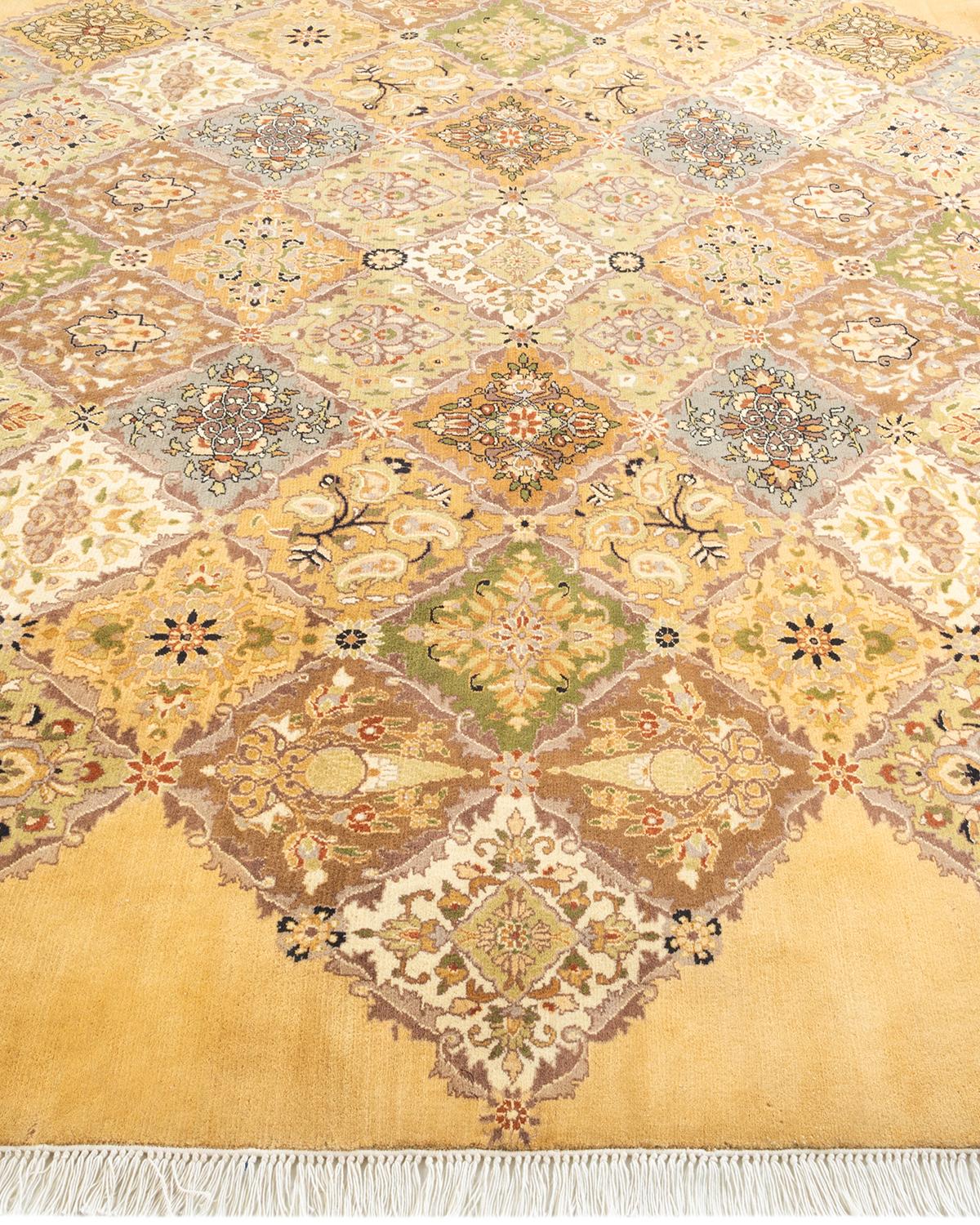 One-Of-A-Kind Hand Knotted Geometric Mogul Yellow Area Rug In New Condition For Sale In Norwalk, CT