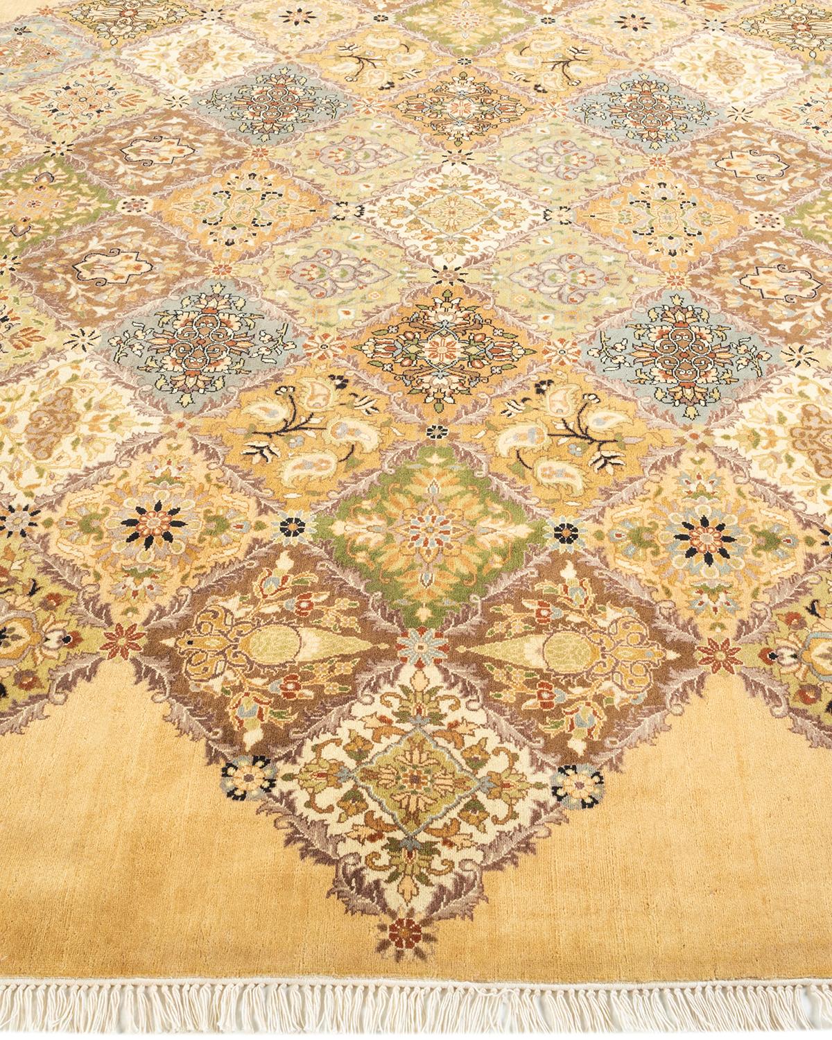 Handgeknüpfter geometrischer Mogul-Teppich in Gelb, Unikat im Zustand „Neu“ im Angebot in Norwalk, CT
