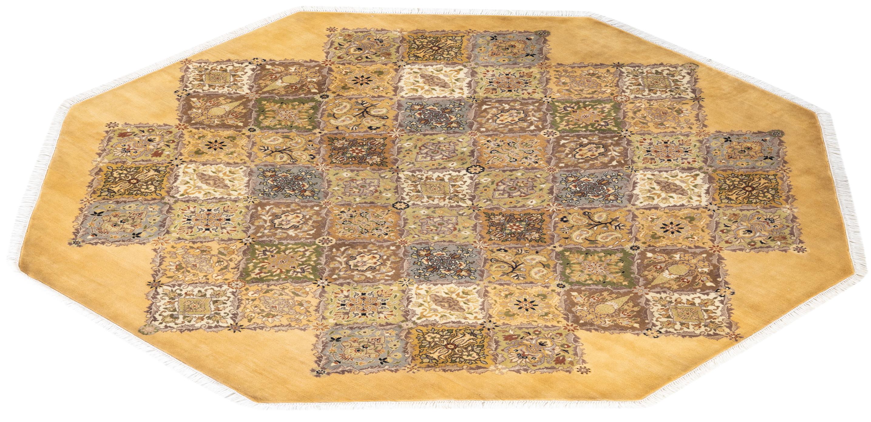 One-Of-A-Kind Hand Knotted Geometric Mogul Yellow Area Rug For Sale 2