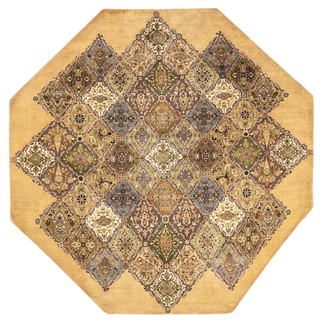 One-of-a-kind Hand Knotted Geometric Mogul Yellow Area Rug For Sale
