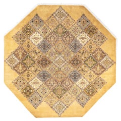 Handgeknüpfter geometrischer Mogul-Geometrischer Teppich in Gelb, Unikat