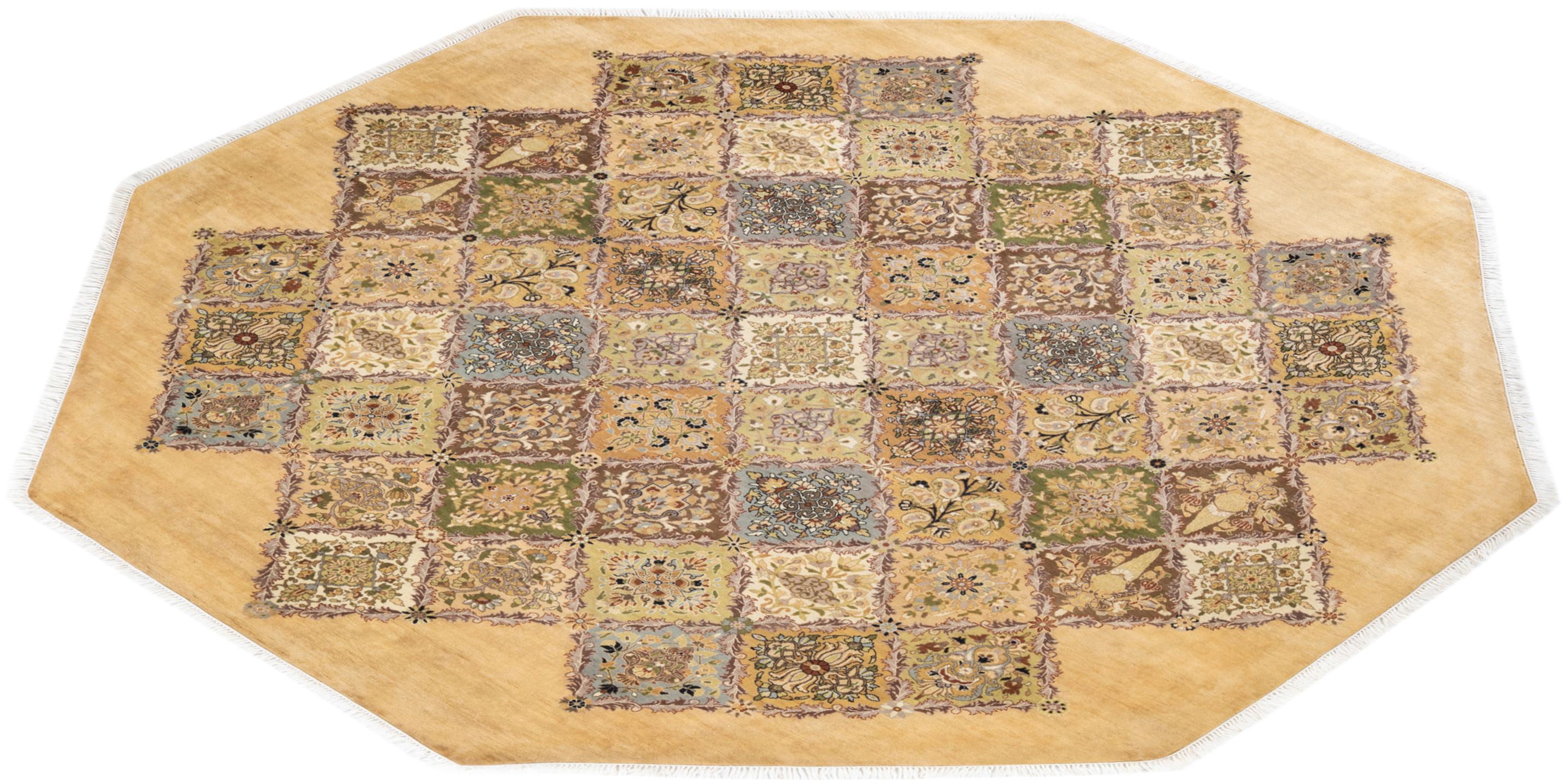 One-of-a-kind Hand Knotted Geometric Mogul Yellow Area Rug For Sale 2