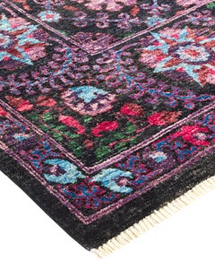One-of-a-Kind Hand Knotted Geometric Suzani Black Area Rug