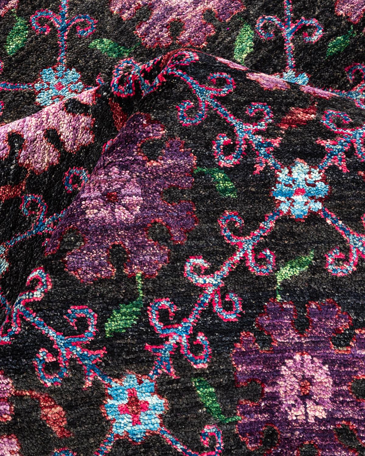 One-of-a-Kind Hand Knotted Geometric Suzani Black Area Rug For Sale 1
