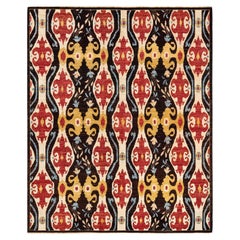 One-of-a-Kind Hand Knotted Ikat Eclectic Black Area Rug