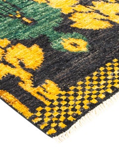 One-Of-A-Kind Hand Knotted Ikat Modern Black Area Rug 5' 1" x 7' 10"