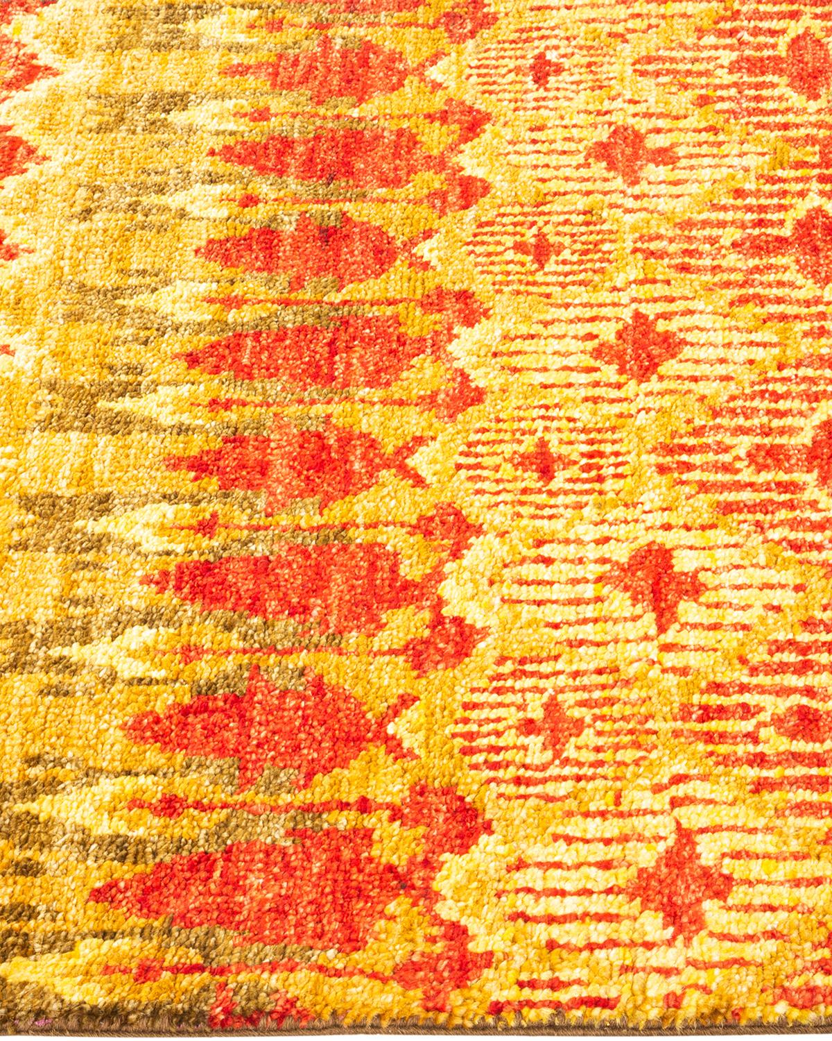 One-of-a-Kind Hand Knotted Ikat Modern Green Area Rug In New Condition For Sale In Norwalk, CT