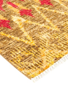 One-Of-A-Kind Hand Knotted Ikat Modern Green Area Rug 4' 10" x 8' 1"