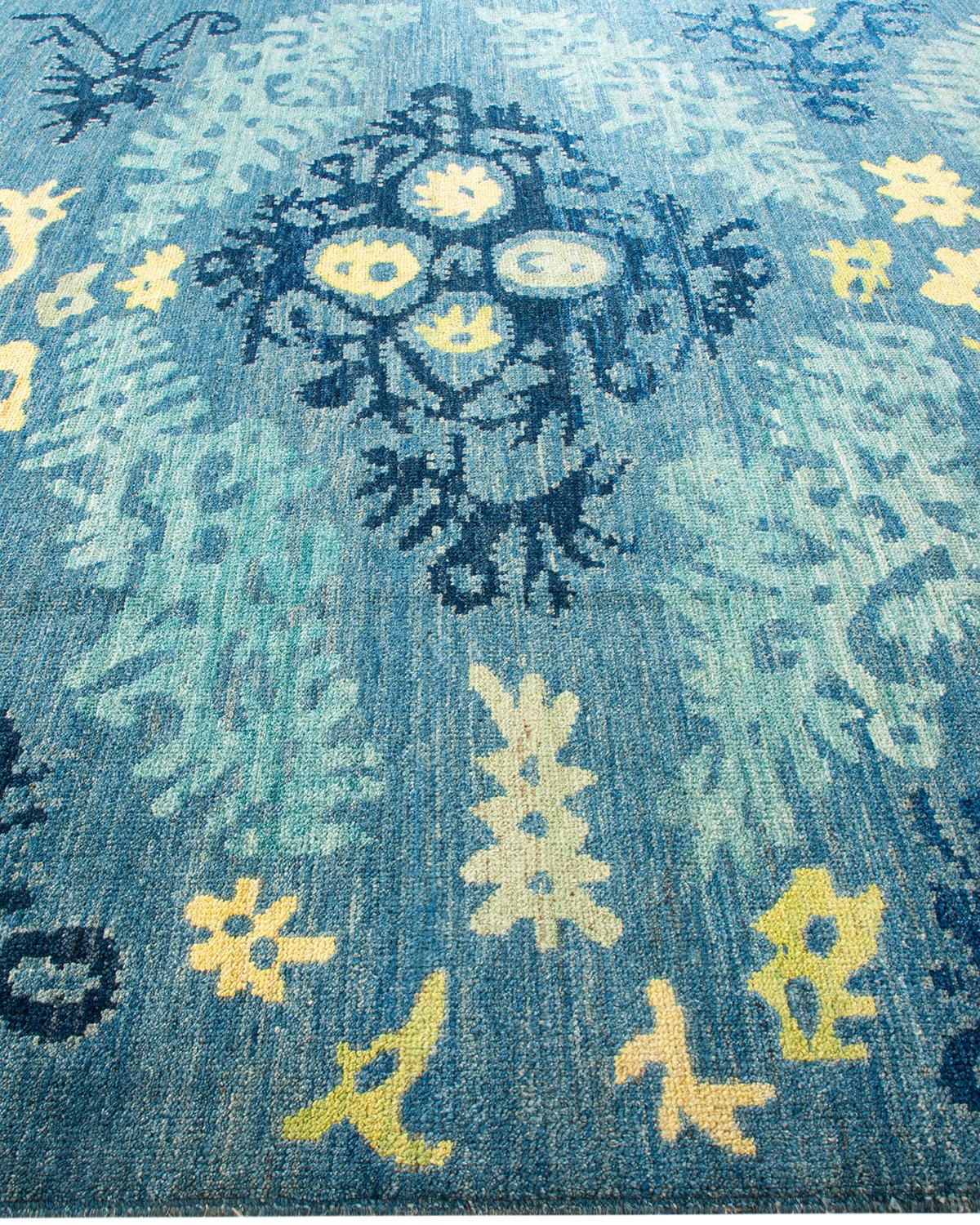 One-of-a-kind Hand Knotted Ikat Modern Light Blue Area Rug In New Condition For Sale In Norwalk, CT