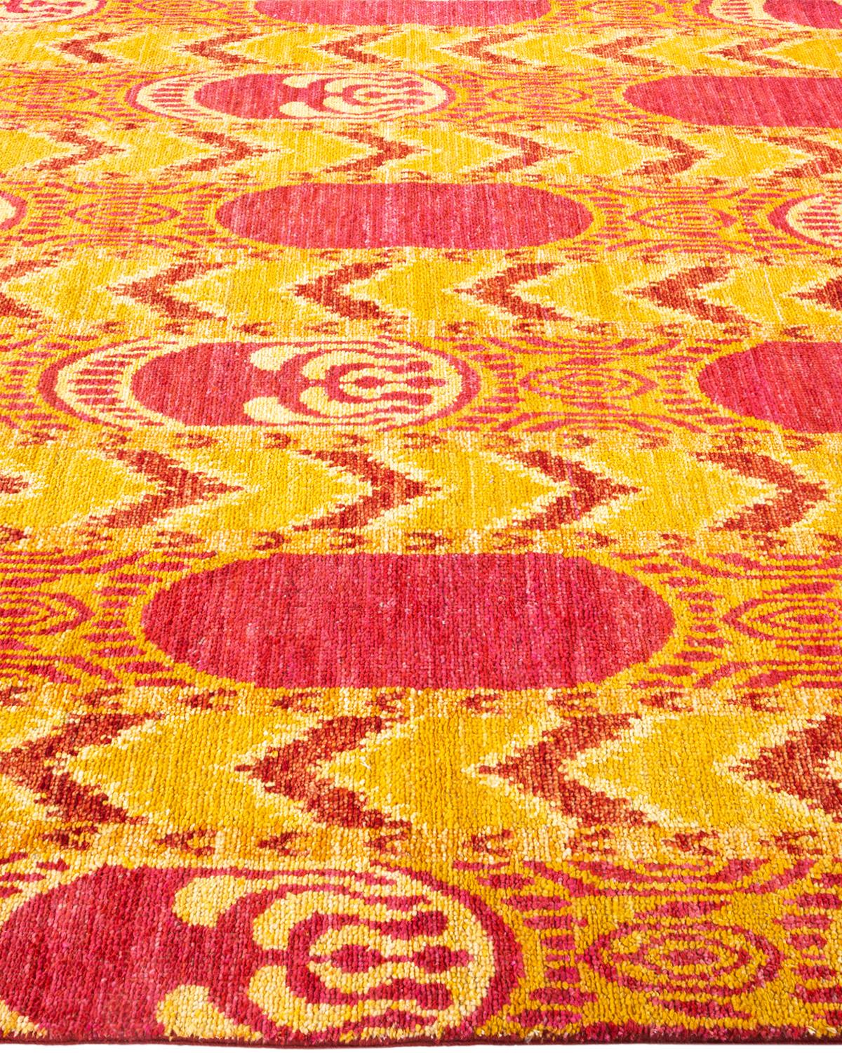 One-of-a-kind Hand Knotted Ikat Modern Orange Area Rug In New Condition For Sale In Norwalk, CT