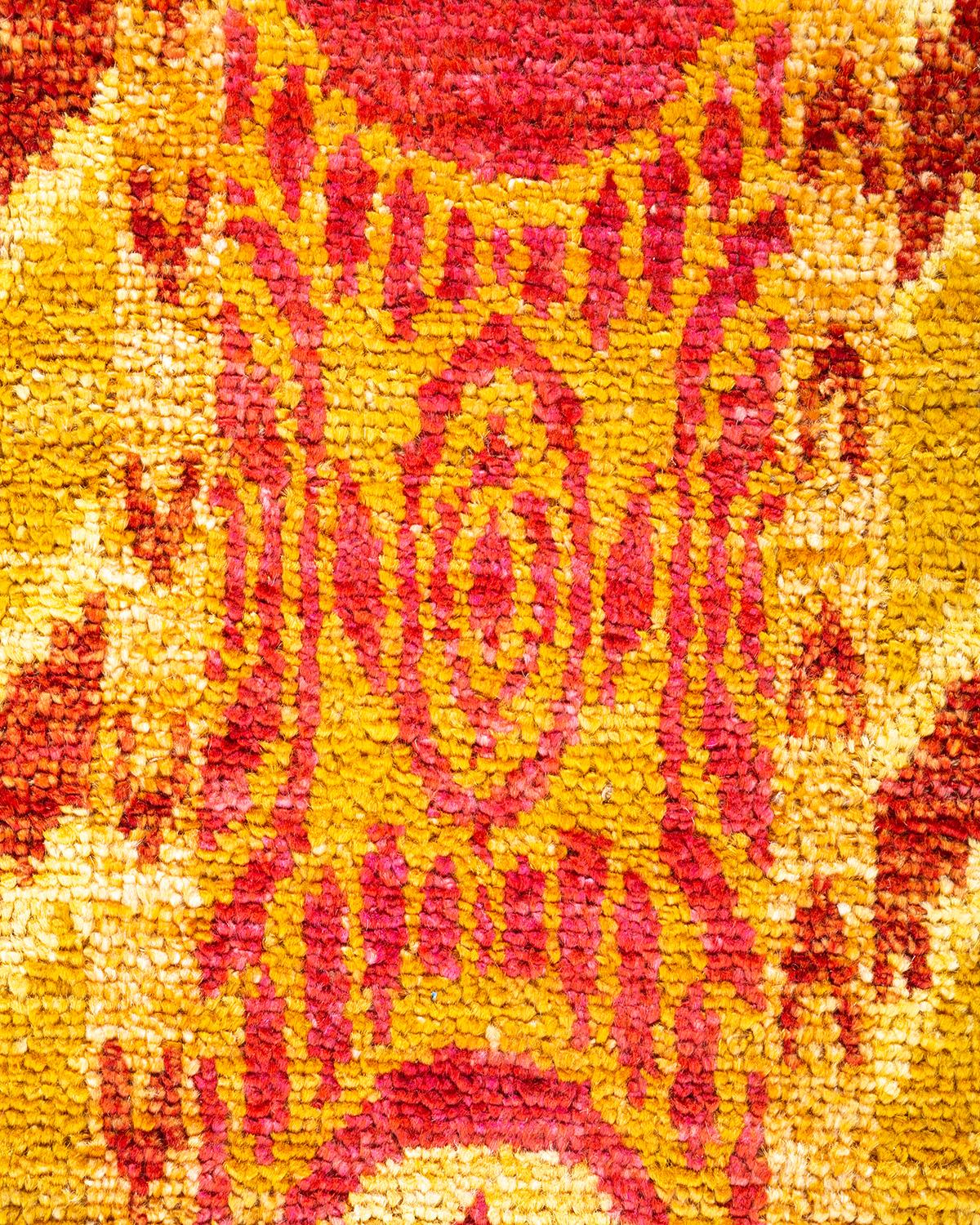 Pakistani One-Of-A-Kind Hand Knotted Ikat Modern Orange Area Rug 6' 1