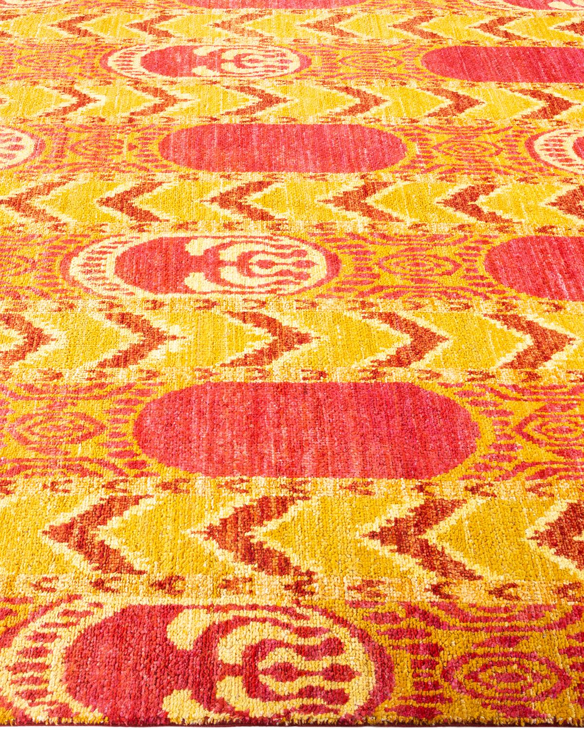 One-Of-A-Kind Hand Knotted Ikat Modern Orange Area Rug 6' 1