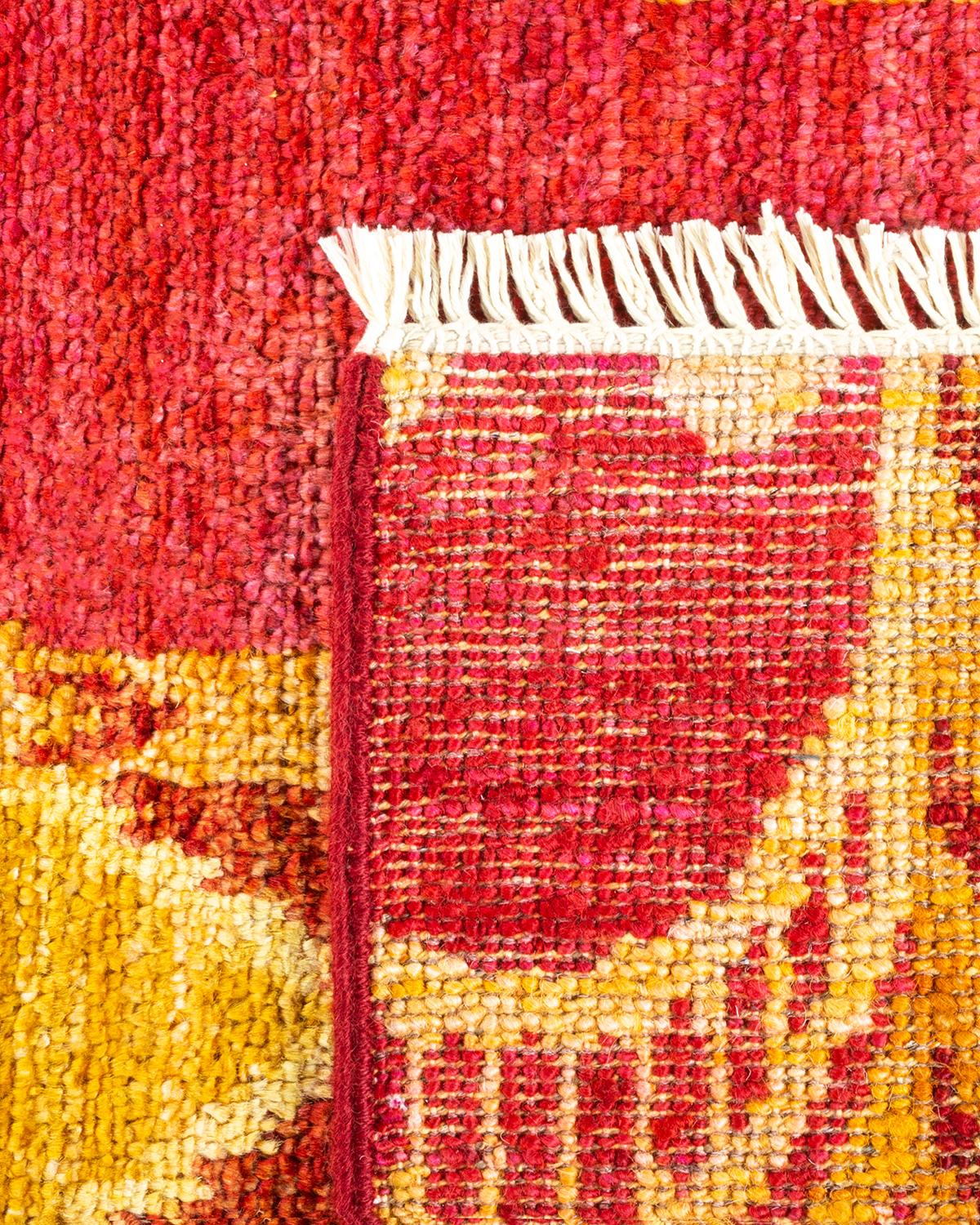 Contemporary One-Of-A-Kind Hand Knotted Ikat Modern Orange Area Rug 6' 1