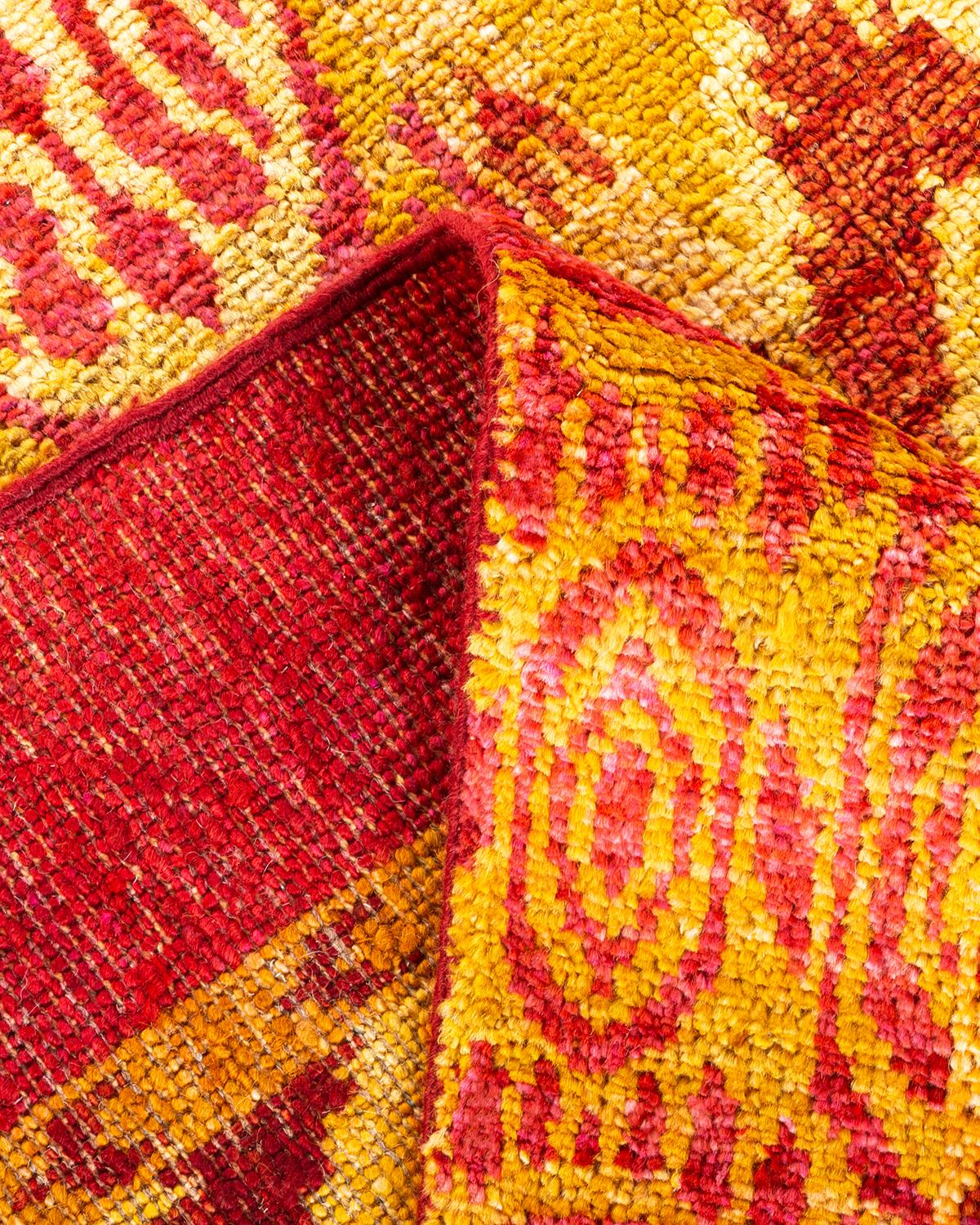 Wool One-Of-A-Kind Hand Knotted Ikat Modern Orange Area Rug 6' 1