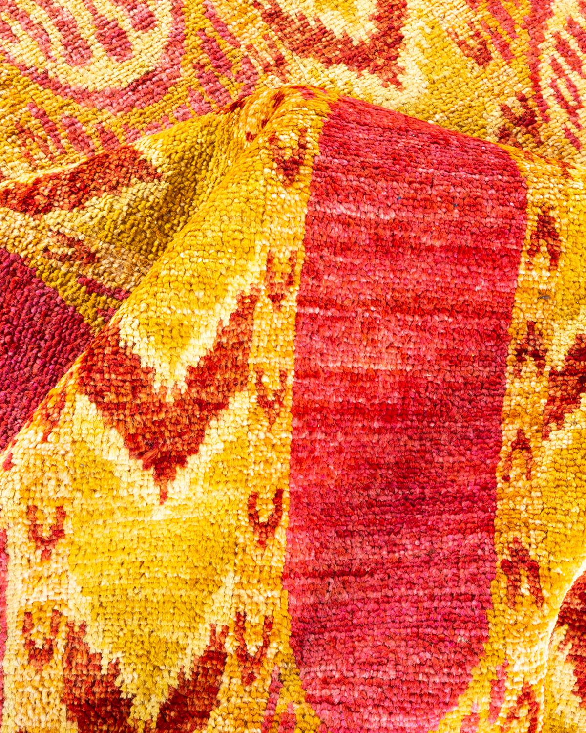 One-Of-A-Kind Hand Knotted Ikat Modern Orange Area Rug 6' 1