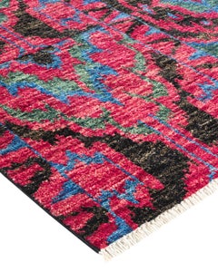 Handgeknüpfter moderner lila Ikat-Teppich, 1,25 m x 2,25 m, Unikat, Unikat