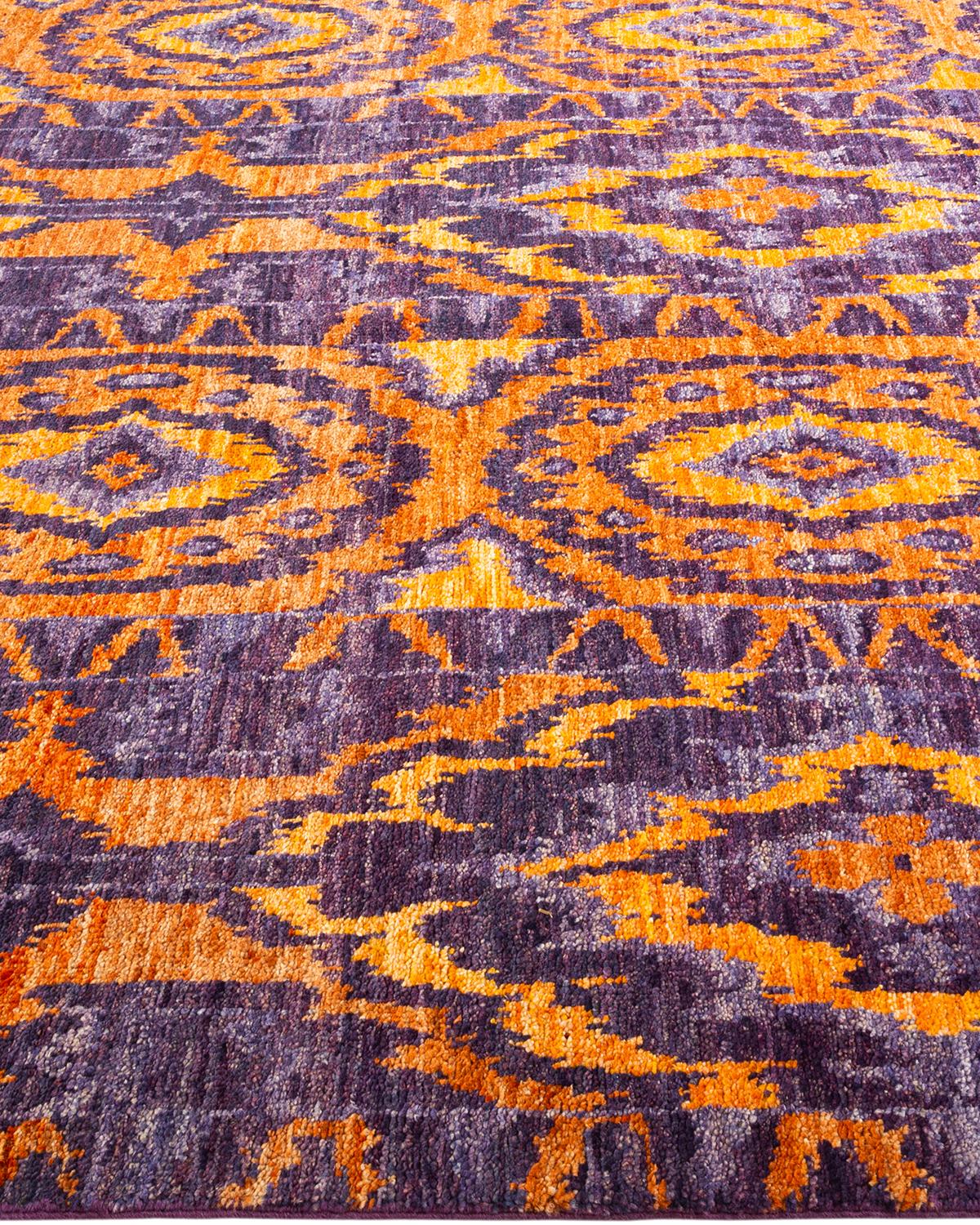 One-of-a-kind Hand Knotted Ikat Modern Purple Area Rug In New Condition For Sale In Norwalk, CT