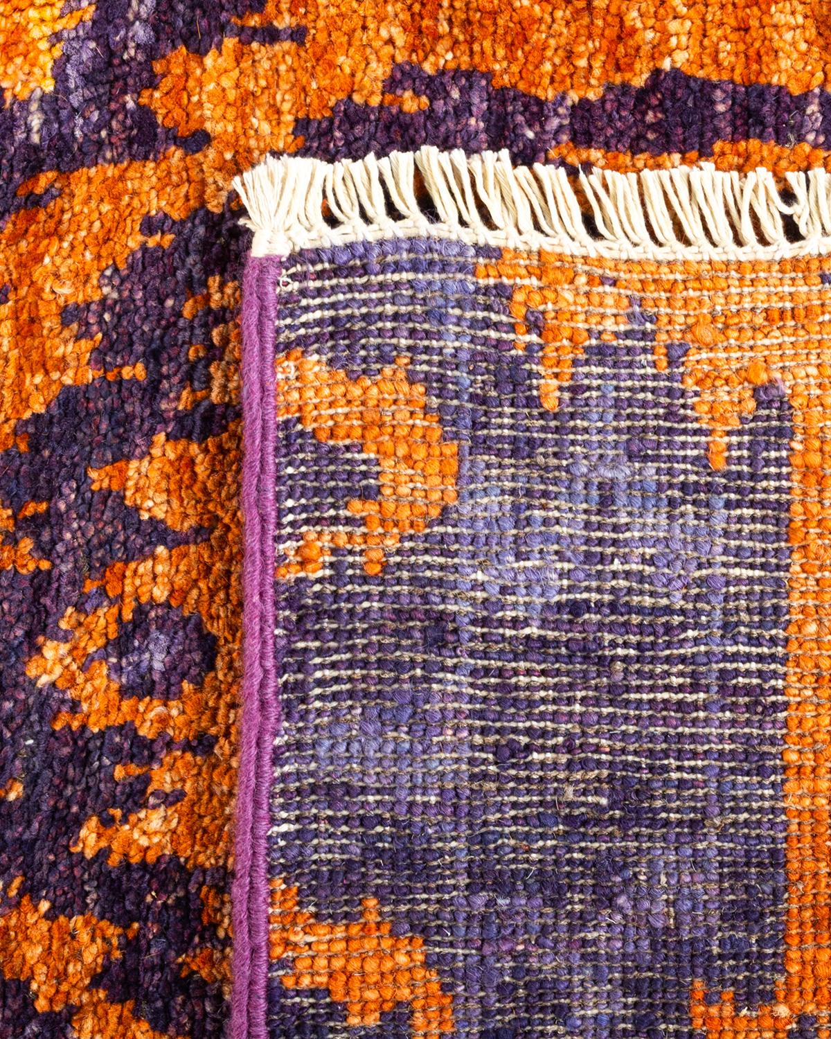 Contemporary One-of-a-kind Hand Knotted Ikat Modern Purple Area Rug For Sale