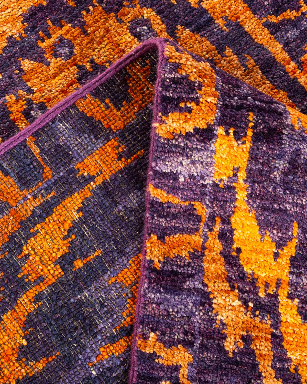 Wool One-of-a-kind Hand Knotted Ikat Modern Purple Area Rug For Sale