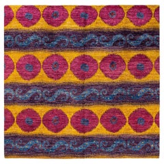One-Of-A-Kind Hand Knotted Ikat Modern Purple Area Rug 8' 10" x 9' 1"
